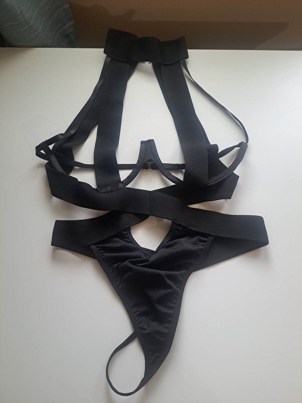 NWOT- BLUEBELLA - Black Strappy Cutout One-Piece Lingerie-M/L